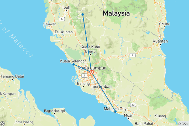 Carte du circuit 14 jours à Kuala Lumpur et dans les autres villes, y compris toutes les attractions
