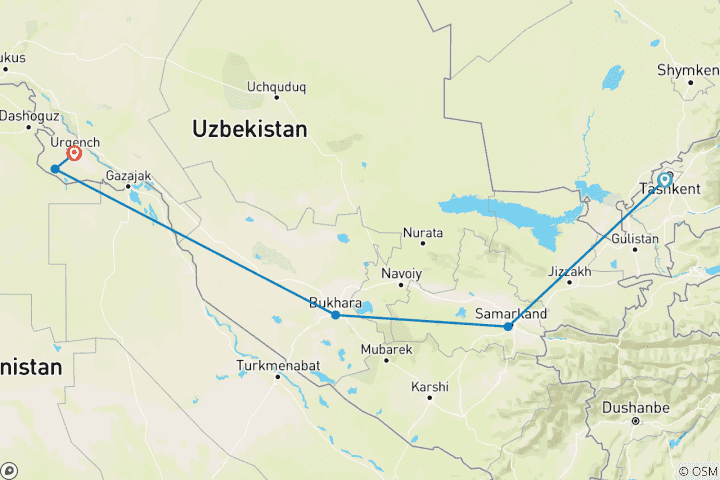 Carte du circuit L'Ouzbékistan en style : Silk Road to 1001 Nights