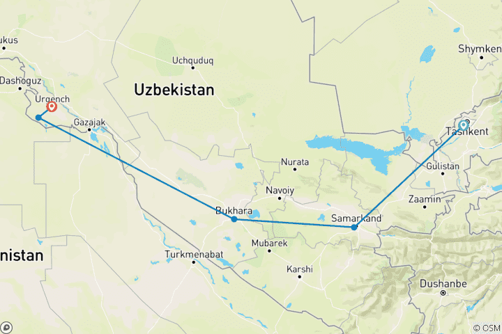 Carte du circuit L'Ouzbékistan en style : Silk Road to 1001 Nights