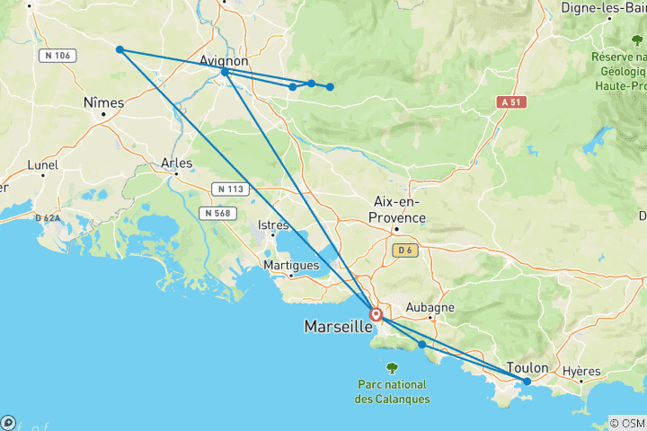 Carte du circuit La Provence en famille : un fabuleux road trip de plaisir et de découverte