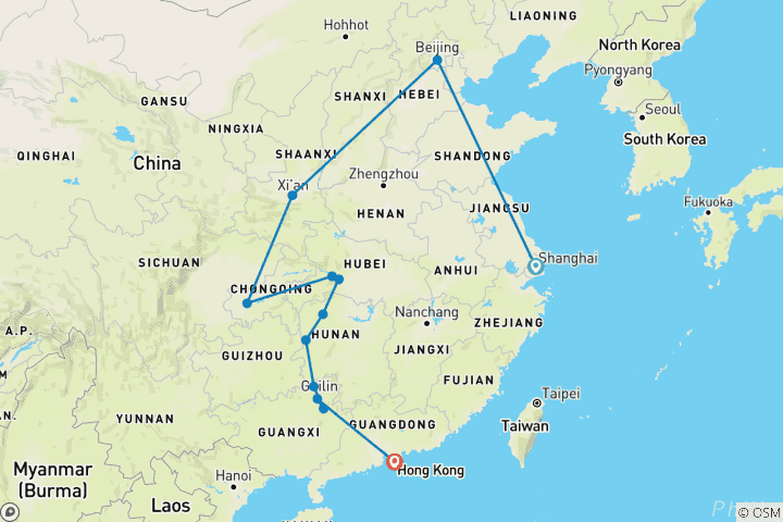 Karte von Chinas Vielfalt und das pulsierende Hongkong