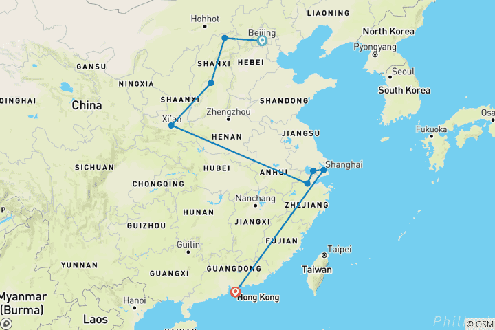 Carte du circuit Contrastes artistiques en Chine et à Hong Kong