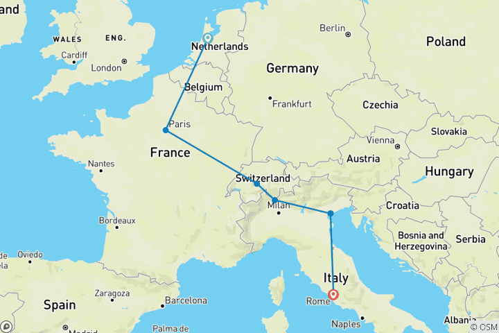 Carte du circuit Europa Railroad : City Crawl vers les canaux, les sommets & la gelato