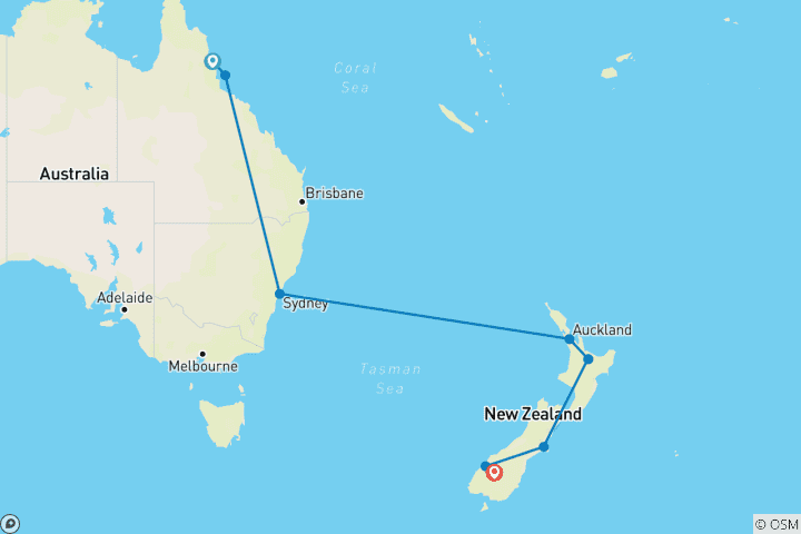 Map of South Pacific Wonders including New Zealand's North Island (Cairns to Queenstown) (2026)