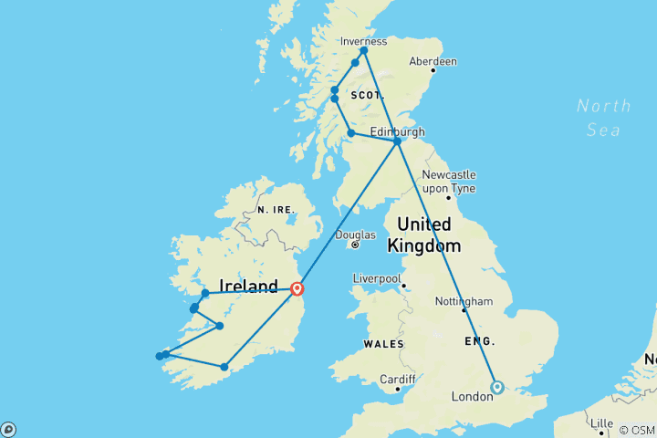 Carte du circuit Londres, Écosse et Irlande : Foggy Roads to Misty Highlands (from Londres to Dublin)