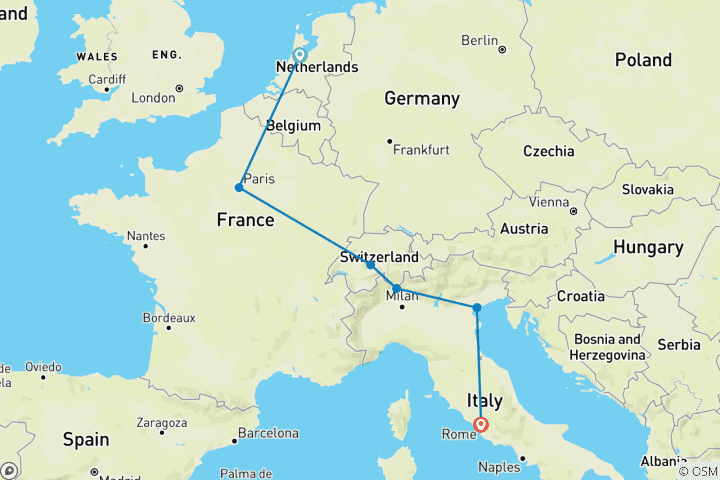 Carte du circuit Europa Railroad : City Crawl vers les canaux, les sommets & la gelato