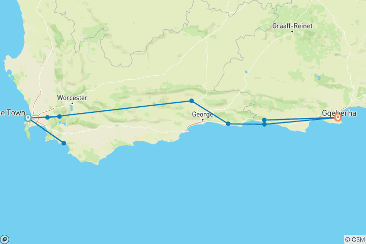 Carte du circuit Découvrez la Route des jardins d'Afrique du Sud