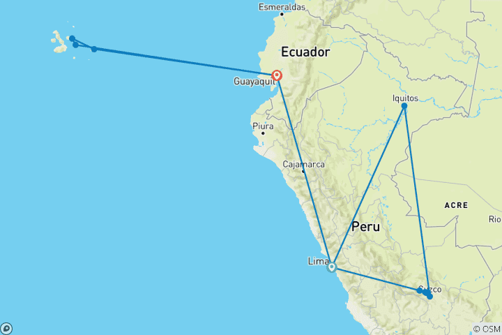 Map of Spirit of Peru with Amazon and Galápagos Cruises Lima → Guayaquil (2026)