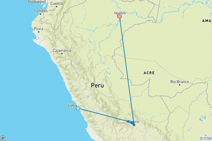 Map of Spirit of Peru with Amazon Cruise Lima → Iquitos (2026)