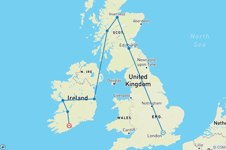 Carte du circuit Londres, Écosse et Irlande : Foggy Roads to Misty Highlands