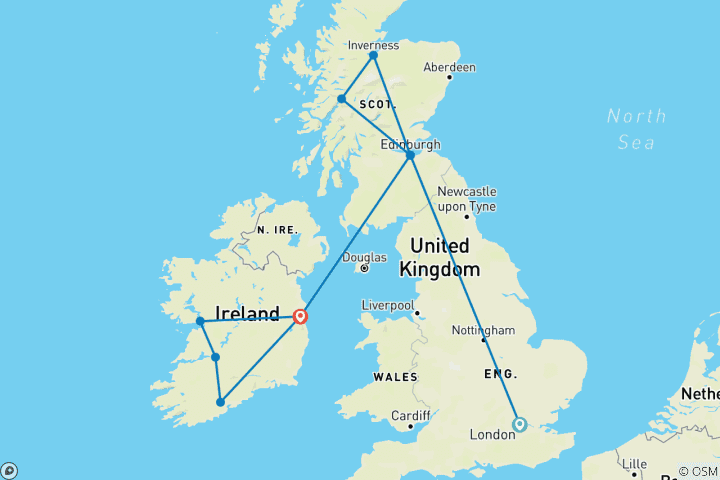 Carte du circuit Londres, Écosse et Irlande : Foggy Roads to Misty Highlands