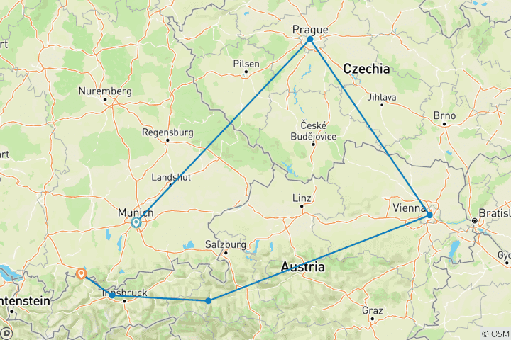 Carte du circuit Roadtrip européen : des vibrations de la ville aux sommets alpins (from Munich to Fussen)