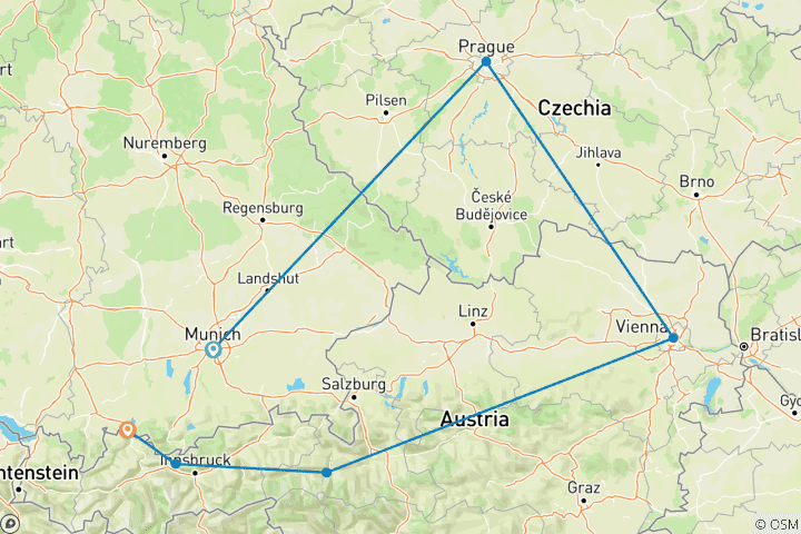 Mapa de Viaje por Europa: de las vibraciones urbanas a las alturas alpinas (from Múnich to Fussen)