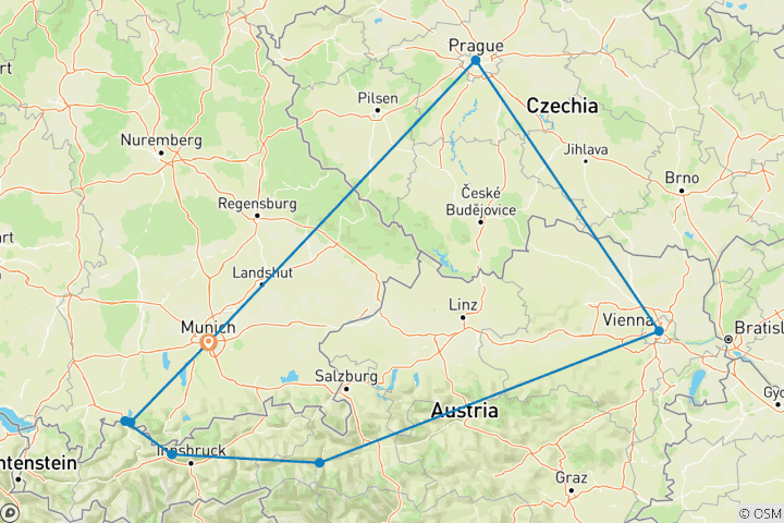 Carte du circuit Roadtrip européen : des vibrations de la ville aux sommets alpins