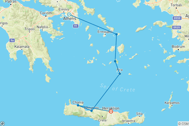 Carte du circuit Shopping dans les îles grecques : Cyclades, Crète & la Cité des Dieux !