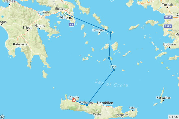 Carte du circuit Shopping dans les îles grecques : Cyclades, Crète & la Cité des Dieux !