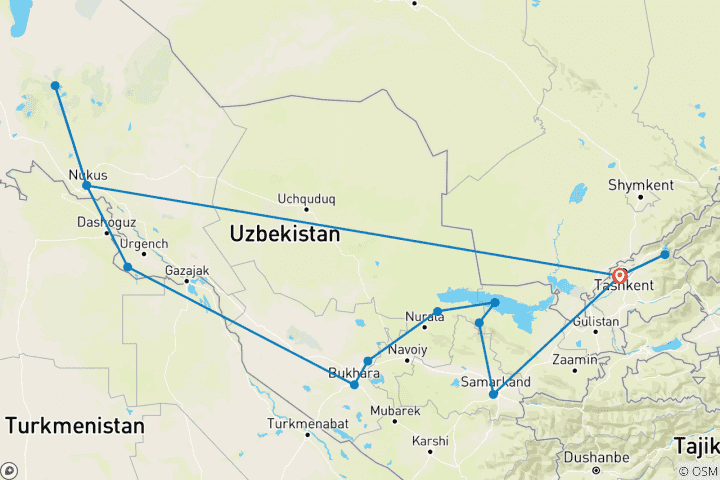 Kaart van Charmante ontdekkingen in Oezbekistan - privéreis