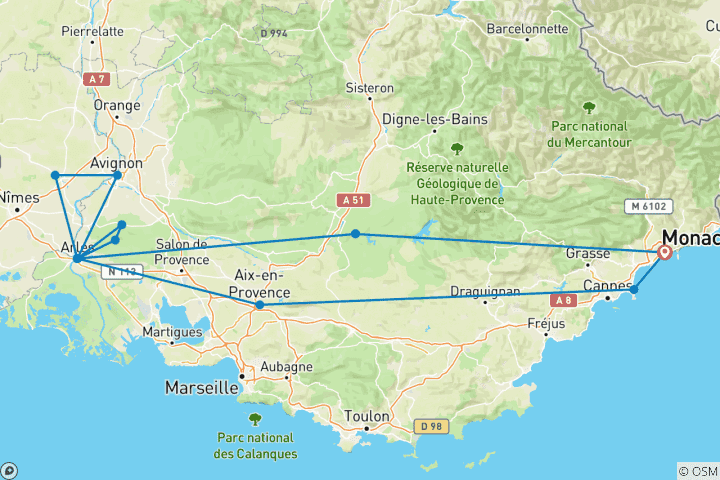 Carte du circuit La Provence et la Côte d'Azur