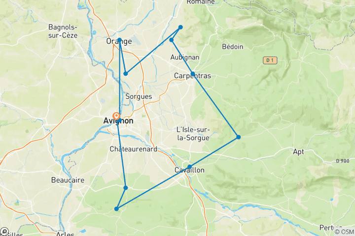 Map of Bike Tour, Provence, France (guided groups)