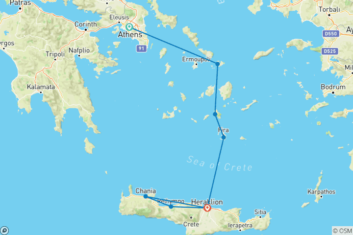 Carte du circuit Shopping dans les îles grecques : Cyclades, Crète & la Cité des Dieux ! (from Athènes to Héraklion)