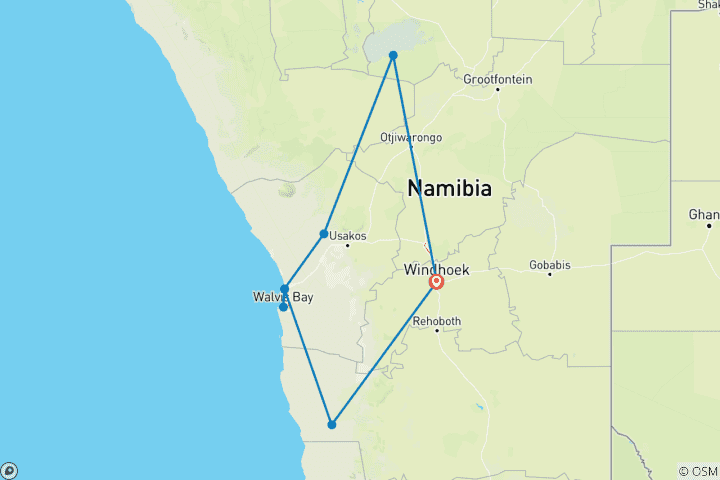 Map of Nomadic Namibia (8 Days)
