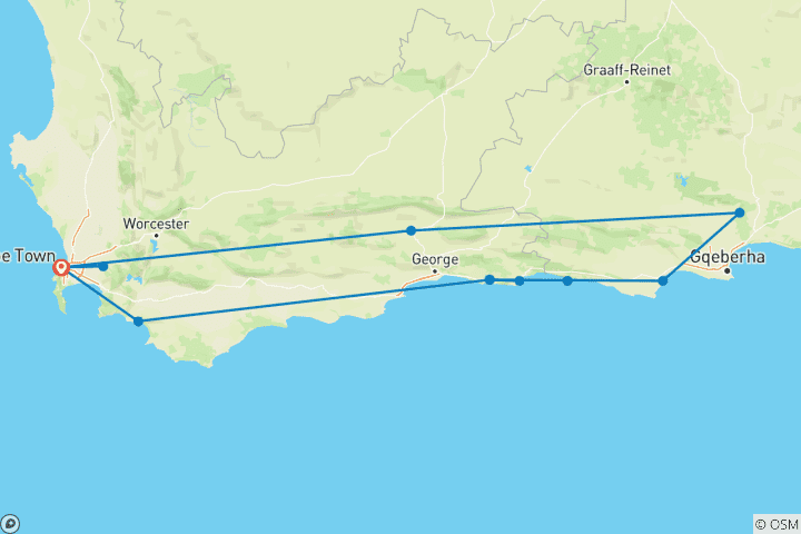 Map of Garden Route and Addo (8 Days)