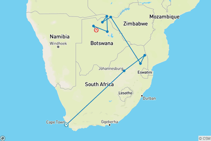 Karte von Cape to Delta Safari (Intra Tour Flug Kapstadt - Johannesburg)