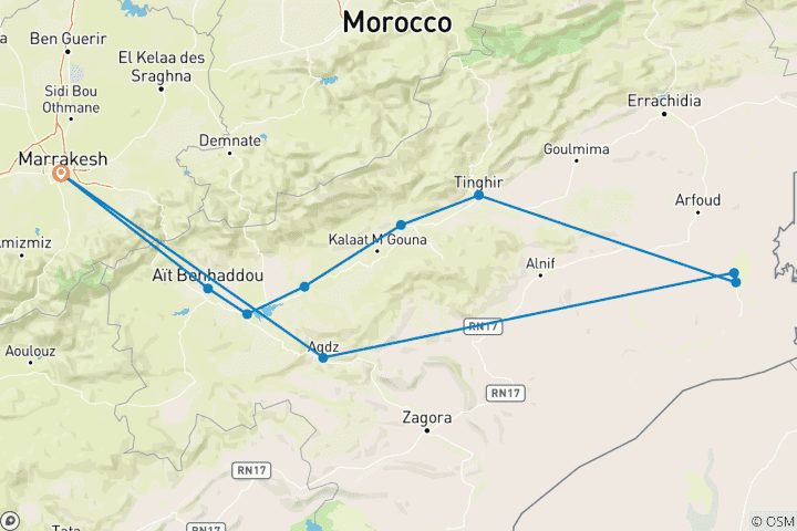 Karte von Luxuriöse 3-tägige private Marokko Wüstentour von Marrakech nach Merzouga