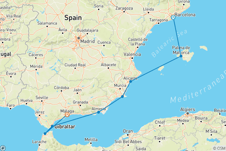 Carte du circuit De la Catalogne à l'Andalousie 2025