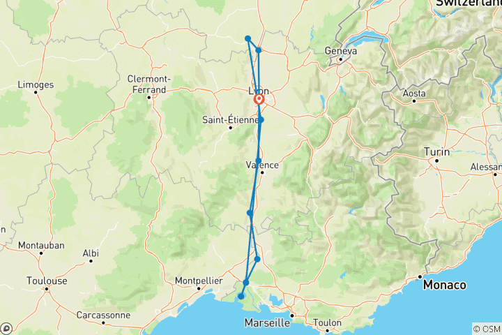 Map of From Burgundy to the Camargue along the Saône and the Rhône Rivers (port-to-port cruise)