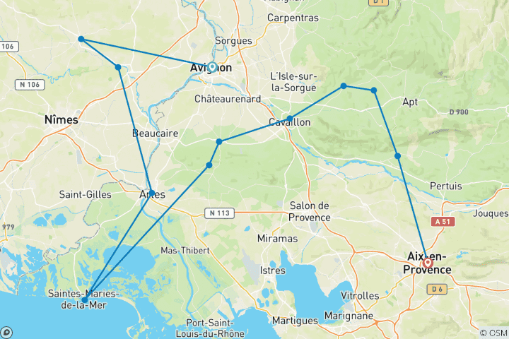 Carte du circuit Provence | France | Visite guidée à vélo | départs programmés
