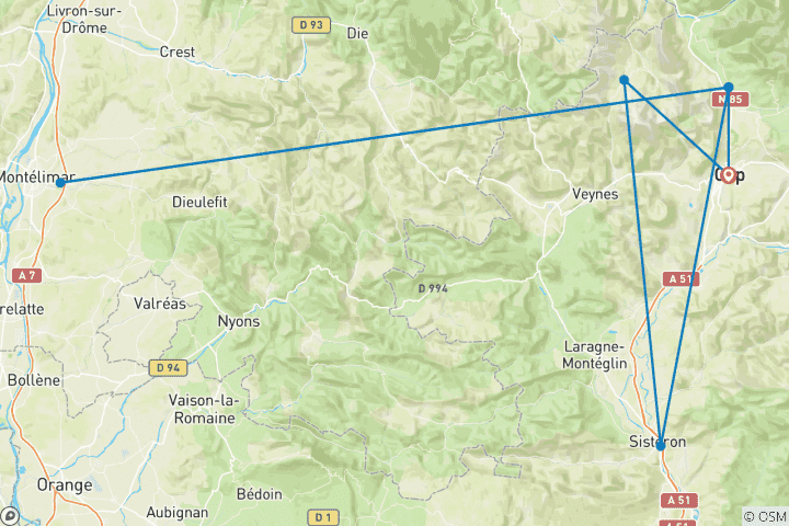 Carte du circuit Circuit en VTT électrique dans les Alpes jusqu'en Provence