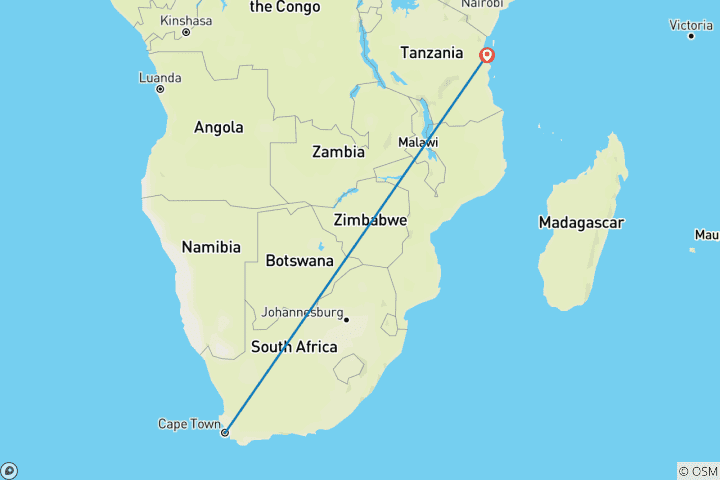 Carte du circuit Cape Town & Zanzibar : Cape Point rencontre Beach Paradise