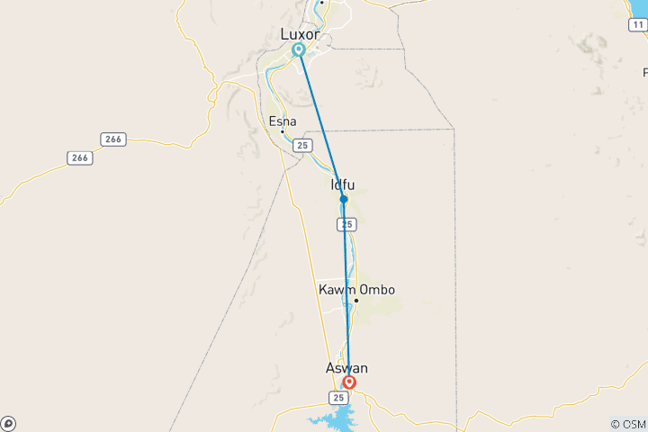Kaart van Nijlcruise van Luxor naar Aswan - 5 dagen & 4 nachten op M/S Tower Prestige