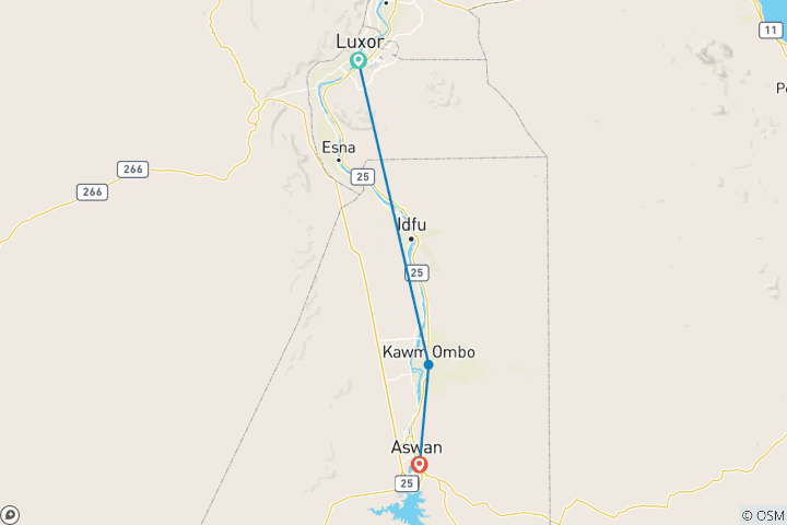 Kaart van 5-daagse Jaz Kroonprins Nijlcruise vanuit Aswan: Een luxe en onvergetelijke reis