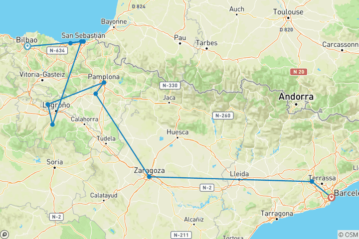 Carte du circuit Un goût du nord de l'Espagne : Catalogne et Pays basque