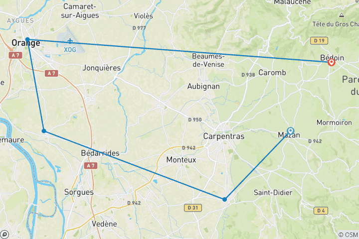 Carte du circuit Les Côtes du Rhône dans le luxe