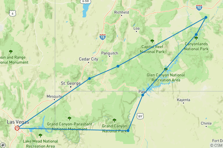Carte du circuit Safari aérien privé de 3 jours des Mighty Five