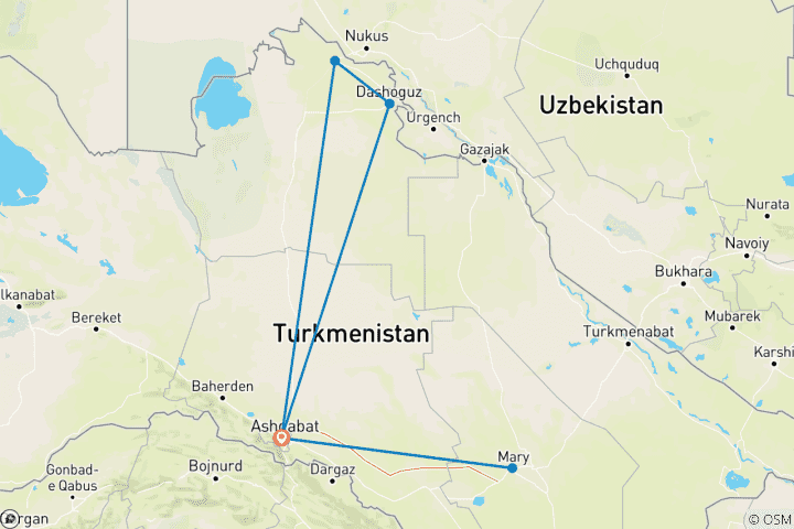 Carte du circuit Circuit personnalisé de 5 jours au Turkménistan, départ quotidien