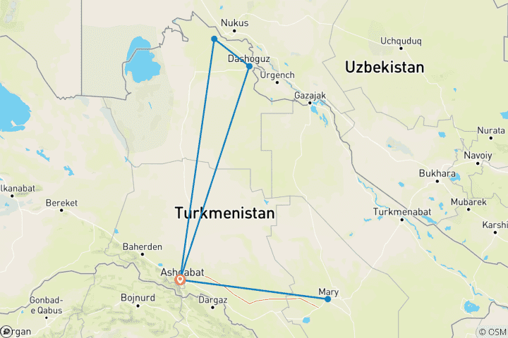 Carte du circuit Circuit personnalisé de 5 jours au Turkménistan, départ quotidien