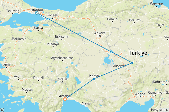 Carte du circuit Circuit de 10 jours (Istanbul - Cappadoce - Antalya)