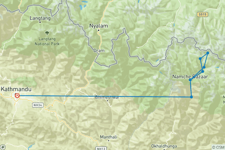 Map of 15 Day Everest Base Camp Trek