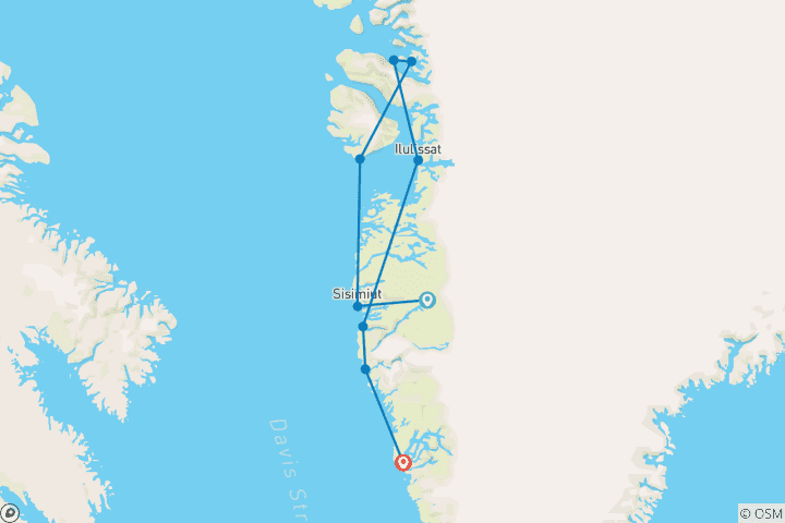 Map of Complete West Greenland (Includes One-Way Flight from Copenhagen to Kangerlussuaq)