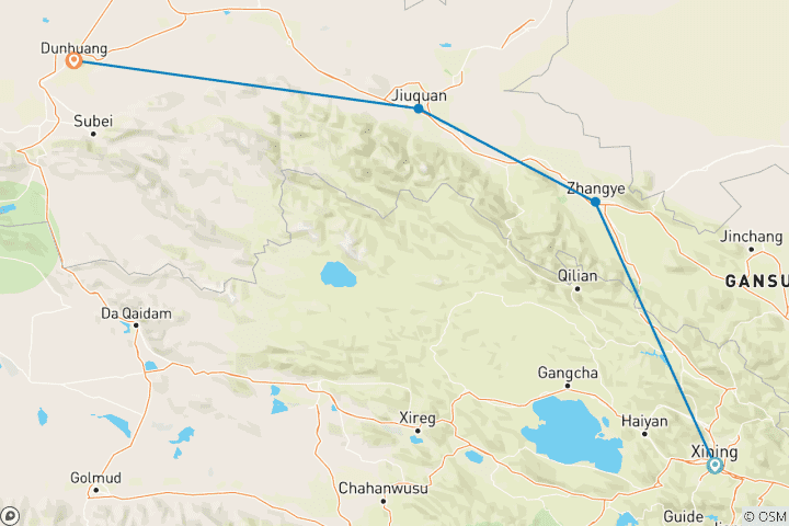 Carte du circuit Circuit en groupe de 8 jours de Qinghai à Dunhuang, y compris le lac salé de Chaka