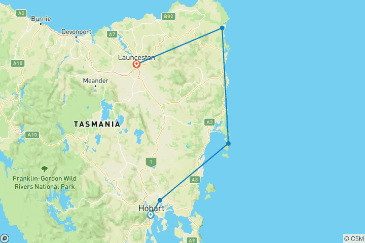 Map of Highlights of Tasmania's East Coast