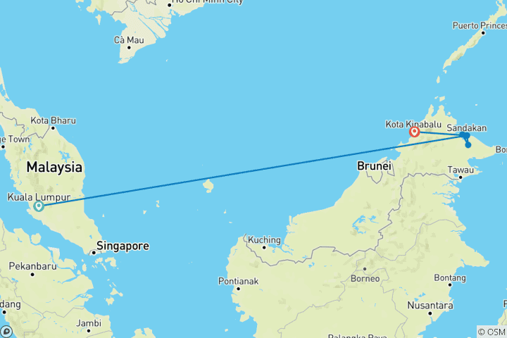 Map of Kuala Lumpur & Borneo Explorer - 11 days