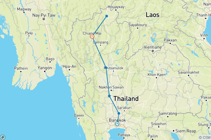 Kaart van Bangkok naar Ayutthaya & Noord-Thailand - 8 dagen