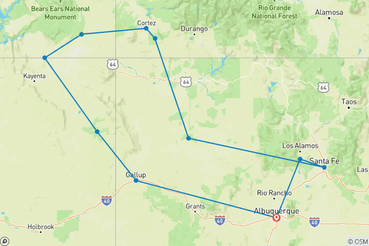 Carte du circuit Four Corners Trail of the Ancients - 9 jours