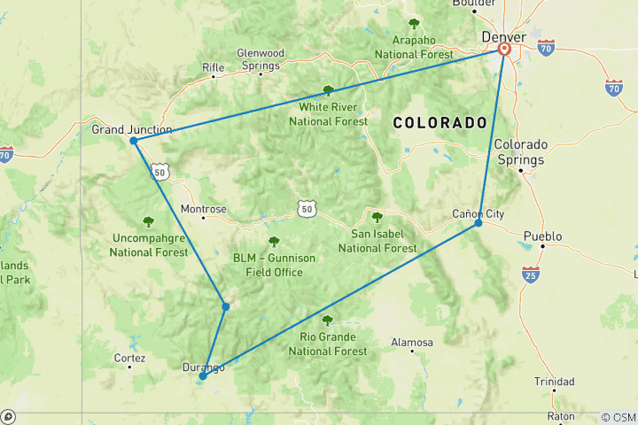 Carte du circuit Chemins de fer du Colorado et de l'Ouest - 6 jours