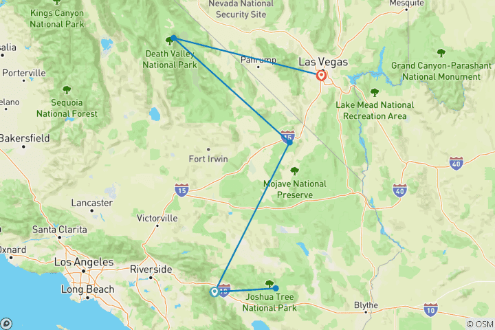 Map of Palm Springs, Joshua Tree & Death Valley - 6 days